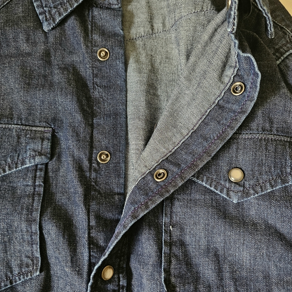 Lands End Blake Shelton Denim Jean Shirt Size L Pearl Snap Front Mens Blue - Picture 6 of 14